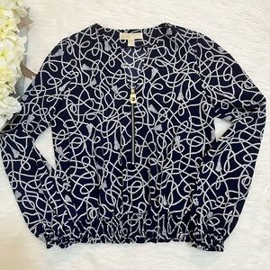 Long sleeves Michael Kors blouse with gold zipper and waist elastic size S Navy
